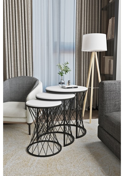 Emga Home Zenith Zigon Sehpa - Beyaz Beyaz