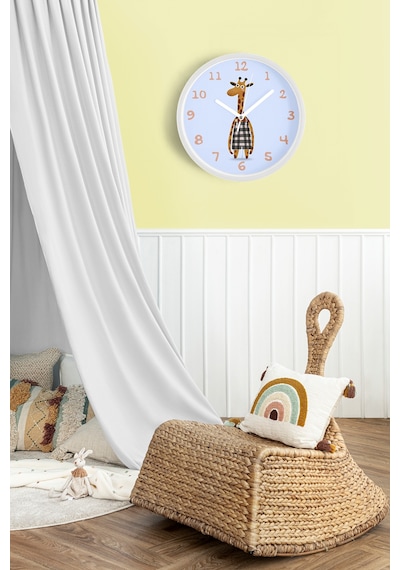 Sevimli Zürafa Çizimli Çocuk Odası Duvar Saati - 35cm - Önü Camlı Beyaz Kasa - Sessiz Mekanizma-jh0985 Beyaz