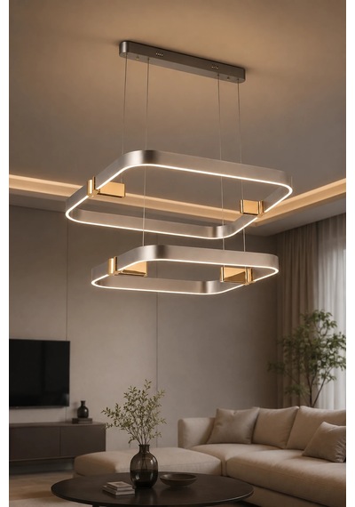 2'li Modern Premium 3 Renkli Ledli Sarkıt Avizesi Platin Salon Mutfak Oturma Odası Modelleri 224w Diğer