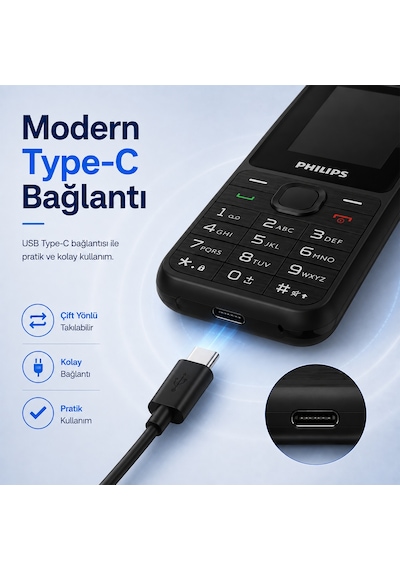 Philips Xenium E2125 Çift SIM Type-C Tuşlu Cep Telefonu Siyah