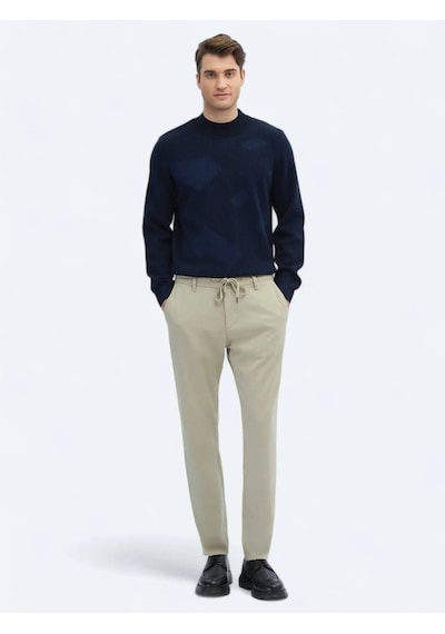 Kip Bej Desenli Dokuma Jogging Fit Casual Pantolon Bej