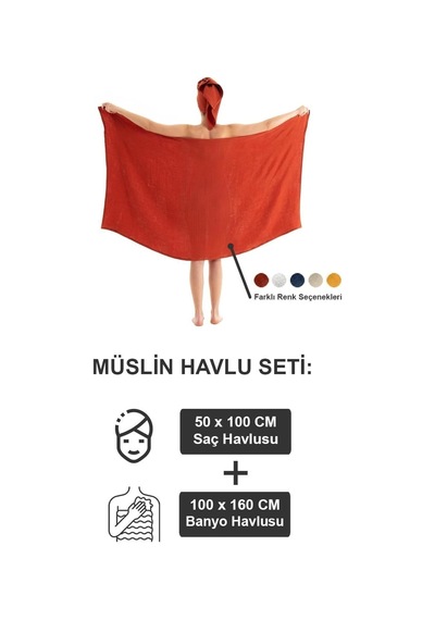 Müslin Banyo Havlu Seti Gri Çok Renkli
