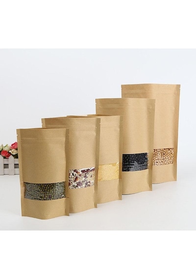 Doypack Kilitli Kraft Pencereli 11 CM x 18.5 CM