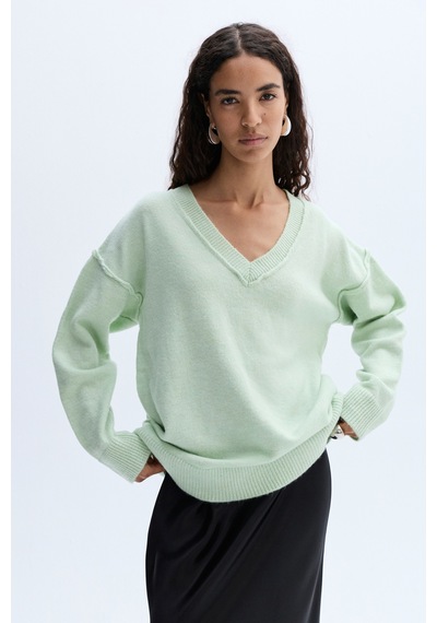 Mudo Kadın Kadın Mint Yeşil Loose Fit V Yaka Kazak 1264013