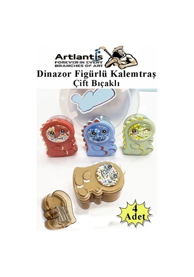 Dinazor Kalemtraş 4 Renk 1 Paket Hazneli Jumbo Kalemtıraş Dinazorlu Standart Kalem Açacağı Sevimli Plastik