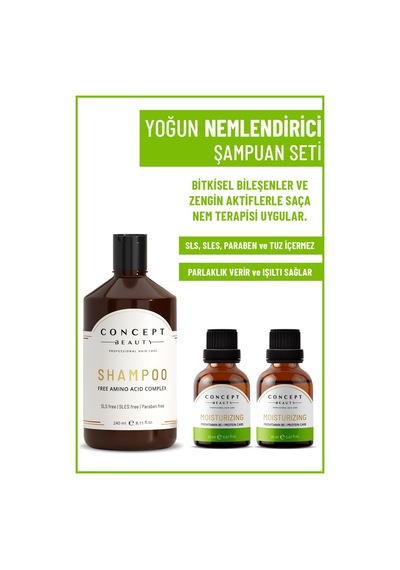 Concept Beauty Nemlendirici Şampuan 240 ML + Moisturizing Nemlendirici Shot 2 x 20 ML
