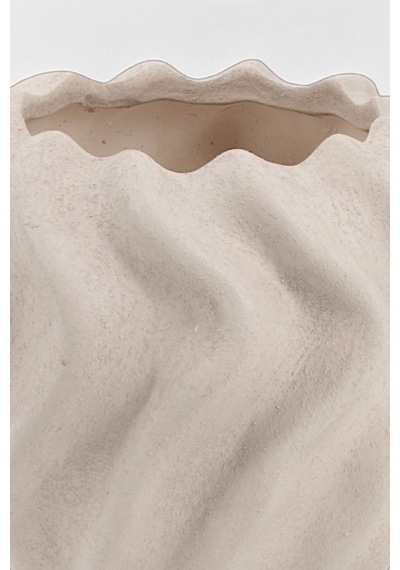 Pluvia Dalgalı Bej Seramik Vazo 15x15 Cm Bej