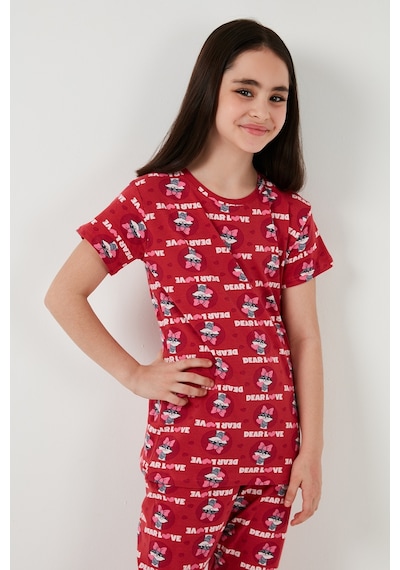 Lela % 100 Pamuk Bisiklet Yaka Kısa Kollu Kız Çocuk Pijama Takımı 6651004 Kırmızı