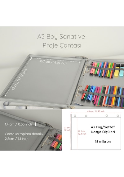 Fogho A3 Boy Gümüş Lüks Proje Çizim Çantası - Deri Sanat Çantası