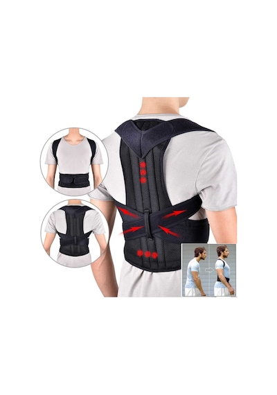 Unisex Siyah Balenli Dik Duruş Bel Ve Sırt Korsesi