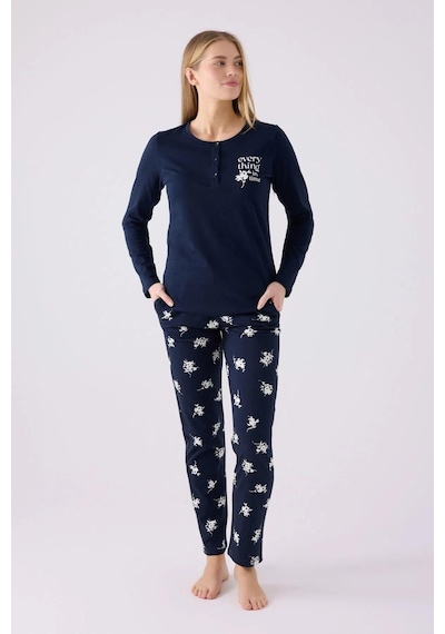 Arnetta 3056 Kadın Every Thing Uzun Kollu Pijama Takım lacivert