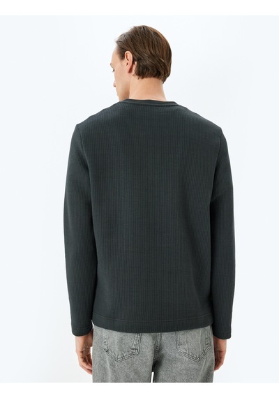 Koton Uzun Kollu Pamuk Karışımlı Dokulu Basic Bisiklet Yaka Sweatshirt Antrasit 5wam70257mk Antrasit