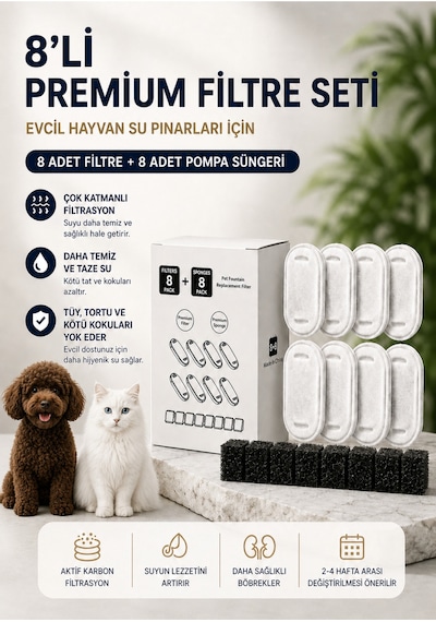 Smartmew Paslanmaz Çelik Su Pınarı İçin Aktif Karbon Yedek Filtre 8 Adet