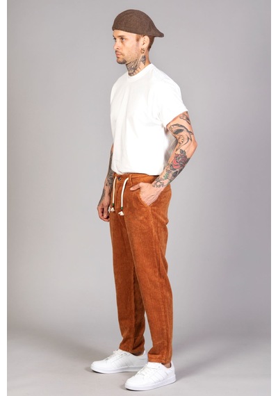 Little Cup Jeans Co Erkek Camel Baggy Fit Rahat Kalıp Kadife Pantolon