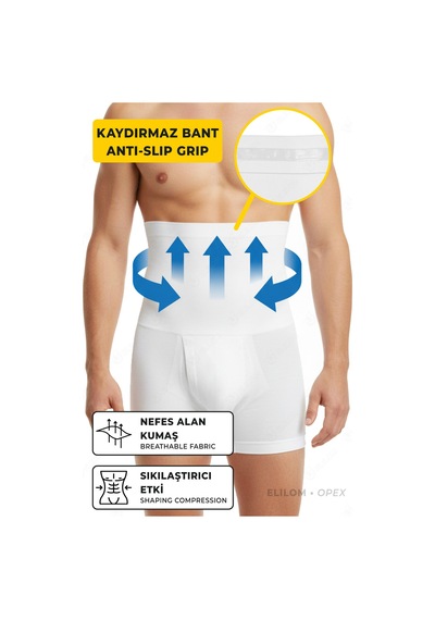 Elilom Korse Boxer Yüksek Bel Korseli Erkek İç Giyim Beyaz