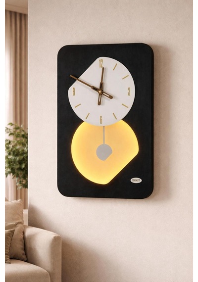 Nairobi Ledli Ahşap Salon Duvar Saati Quartz Ultra Sessiz Mekanizma 55 Cm X 34 Cm Siyah