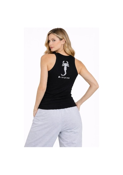 Mbb E-ticaret Kadın Fitilli Atlet Sıfır Yaka Slim Fit Arka Baskılı Spor Atlet - Siyah