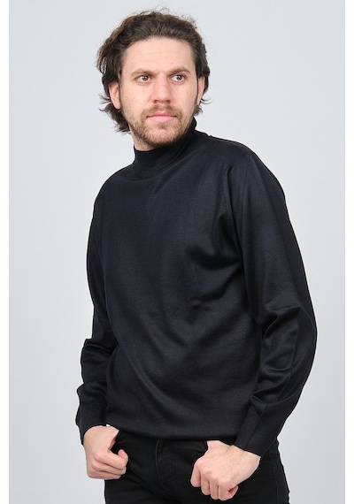 Woolen World Erkek Balıkçı Yaka Yün Kazak 5590103 Lacivert Lacivert Beyaz