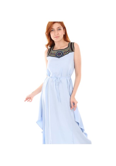 Bigdart 1512 Önü Nakışlı Elbise - Mavi 001