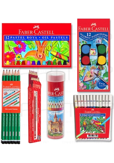 Faber Castell 6 Parça Set Okul Kırtasiye Kuru Sulu Boya   Kalem