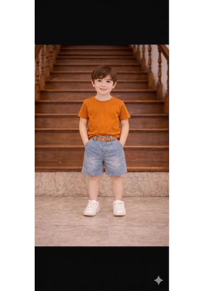 Sy Store Kardeş Kombin Erkek Çocuk Kot Şortlu Takım Sadece Erkek Takım Turuncu