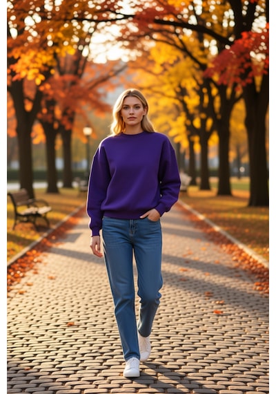 Benerly Kadın Bisiklet Yaka Düşük Kol Regular Kalıp Örme Sweatshirt Fonks Mor