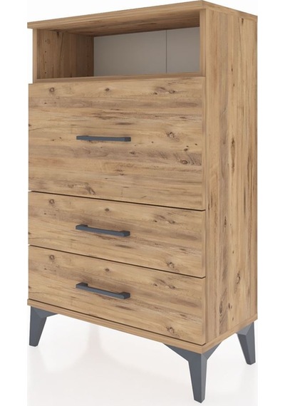 Arges Komodin Tek Raflı 3 Çekmeceli 60x30x96 Çam-çam Atlas Çam