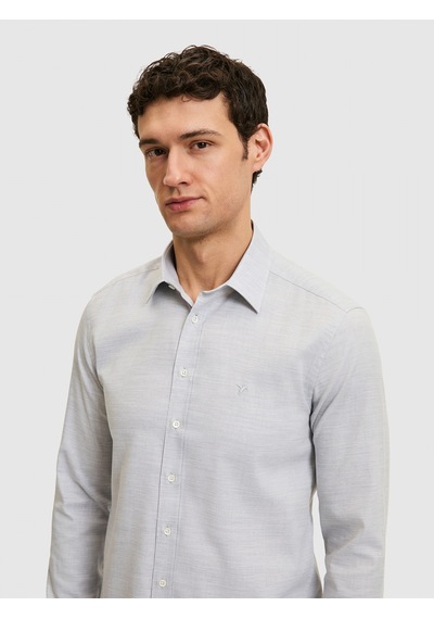 Cacharel Gri Slim Fit Pamuk Karışımlı Gömlek