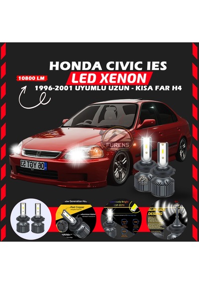 Honda Civic İes 1996-2001 Uzun-kısa Far Uyumlu Şimşek Etkili Led Xenon Premium Series H4