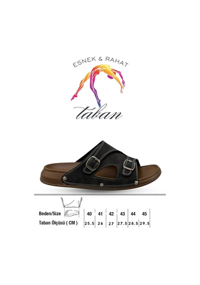 Sermoda Erkek Terlik - Çift Toka Ayarlanabilir Esnek Taban Deri Erkek Terlik T Siyah
