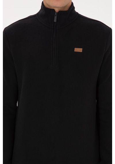 U.S. Polo Assn. Erkek Regular Fit Yarım Fermuarlı Siyah Basic Sweatshirt 50313802-VR046