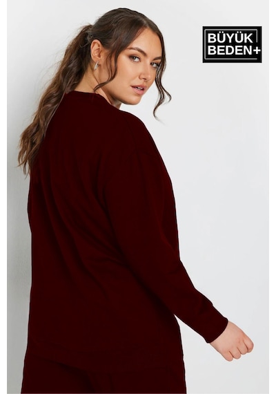 Süperlife Kadın Büyük Beden Bisiklet Yaka İnce Sweatshirt Spr24bswk56 Bordo