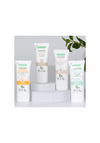 Siveno %100 Doğal Yüz Güneş Kremi Renkli Ton Eşitleyici Leke Karşıtı Uva Uvb Spf 50+ 30 ML