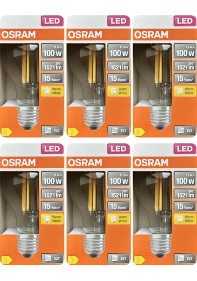 6 Adet Ledvance 11w Sarı Işık 2700k E27 Duylu Kalın Duy Filament Led Ampul