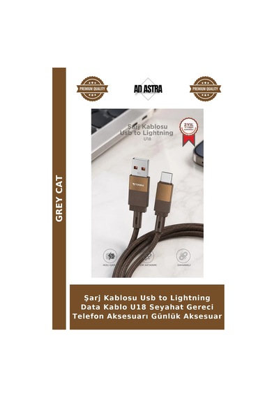 Şarj Kablosu Usb To Lightning Data Kablo U18 Seyahat Gereci Telefon Aksesuarı Günlük Aksesuar