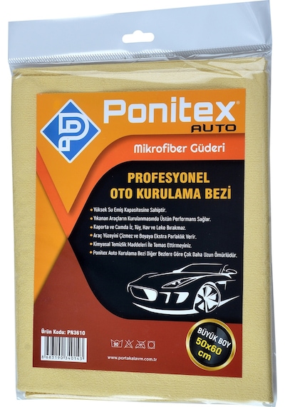 Ponitex 3610 Mikrofiber Güderi Oto Kurulama & Temizlik Bezi  50 x 60 24 Adet