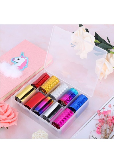 10lu Tırnak Süsleme Folyosu Parlak Holografik Dizayn Düz Renk Nail Art Transfer Folyo Wnf-230