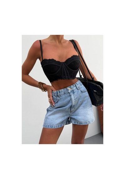 Kene Jeans Buz Kar Kılçıklı İşlemli Kısa/mini Kot Şort Buz Kar
