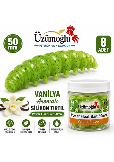Üzümoğlu Vanilya Aromalı Silikon Tırtıl 50mm 8 Adet Alabalık Yemi