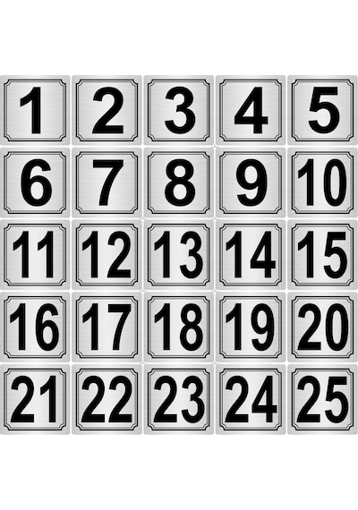 Metal Kapı,masa,dolap Numarası 10cmX10cm 25 Adet (1..25) Gümüş Renk Metal
