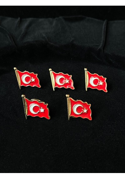 Türk Bayraklı Şık Yaka Rozeti 5'li Altın