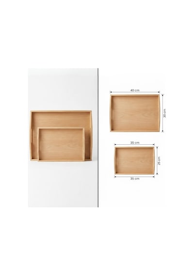 Doğal Bambu 2'li Ahşap Tepsi Seti / Büyük 40 30 Cm Küçük 35 25 Cm / Servis, Kahvaltı, Sunum Ve Dekor Tepsi