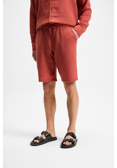 Grimelange Jens Erkek %100 Pamuk Müslin Kumaş Yanları Cepli Slim Fit Dar Kesim Kiremit Rengi Şort