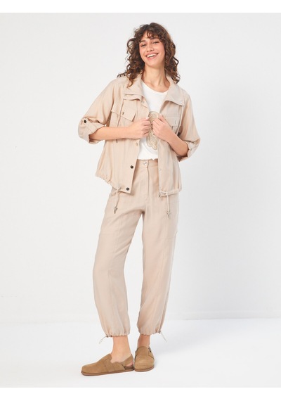 Cep Ve Kordon Detaylı Casual Form Tenselli Ceket 68255 U6825534 Bej