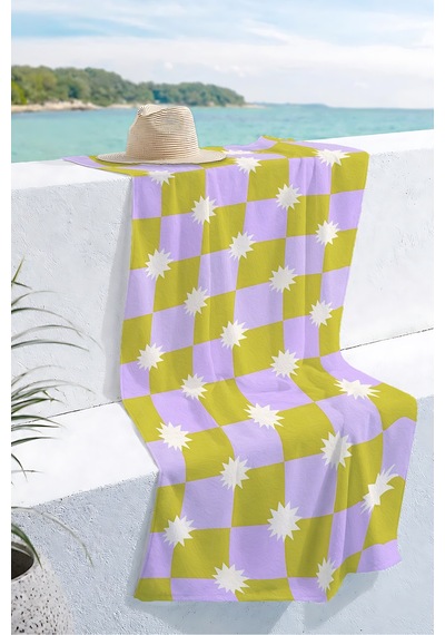 Damalı Güneş Motifli Mikrofiber Plaj Havlusu-modern Pastel Lila Sarı Hızlı Kuruyan Havuz Deniz Havlu Sakin Yakamoz Damalı Güneş Motifli Mikrofiber Plaj Havlusu-modern Pastel Lila Sarı Hızlı Kuruyan Havuz Deniz Havlu Sakin Yakamoz