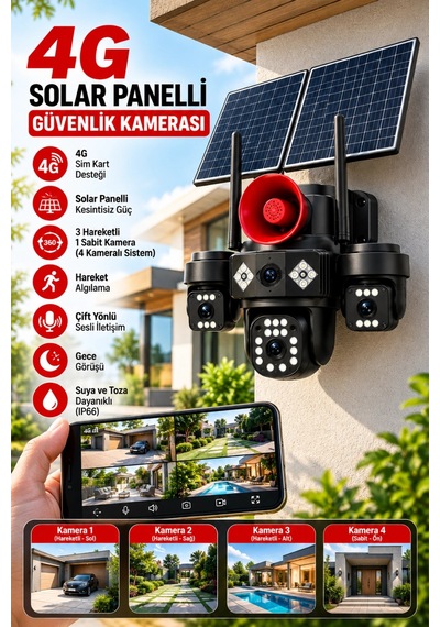 Harvox Hx-sc005 4k Panelli Güneş Enerjili 4g Sım Kart Destekli Kablosuz Güvenlik Kamerası