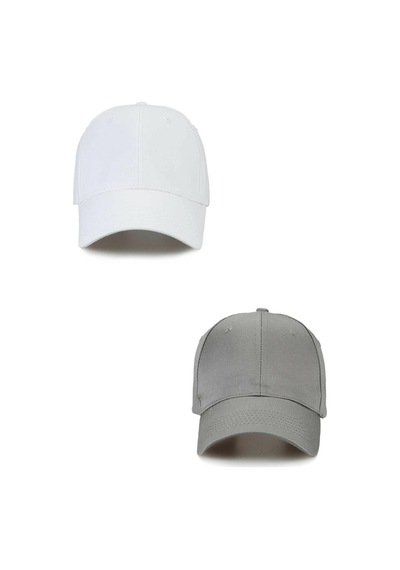 Ritagarcia Unisex Ayarlanabilir Spor Beyaz-koyu Gri Basic Kep Şapka 2'li Set Beyaz - Gri