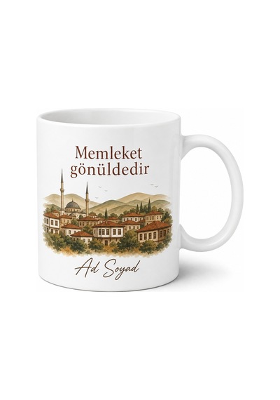 Seramik Kahve Kupası Memleket Temalı Özel Tasarım Hediye Kupa Bardak Beyaz / Çok Renkli