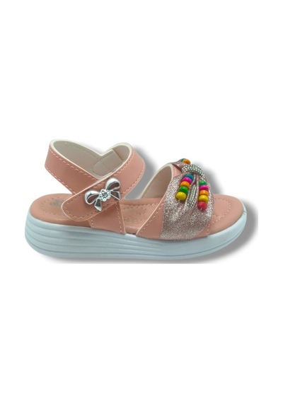 Butiqe 1810-26 Simli Renkli Boncuk Taşli Anatomik Kız Çocuk Sandalet 26-30 Somon