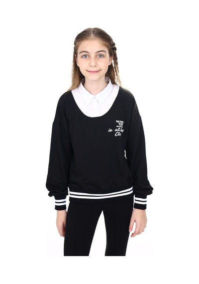 Toontoy Kız Çocuk Relax Fit Polo Yaka Düşük Omuz Baskılı Okul Sweatshirt - Garnili & 2 İplik Siyah Toontoy Kız Çocuk Relax Fit Polo Yaka Düşük Omuz Baskılı Okul Sweatshirt - Garnili & 2 İplik Siyah